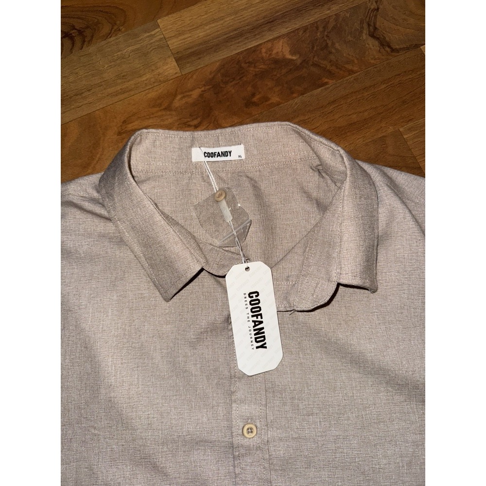 NWT COOFANDY Men's Short Sleeve Button Down Shirt Size XL Solid Brown Tan Casual